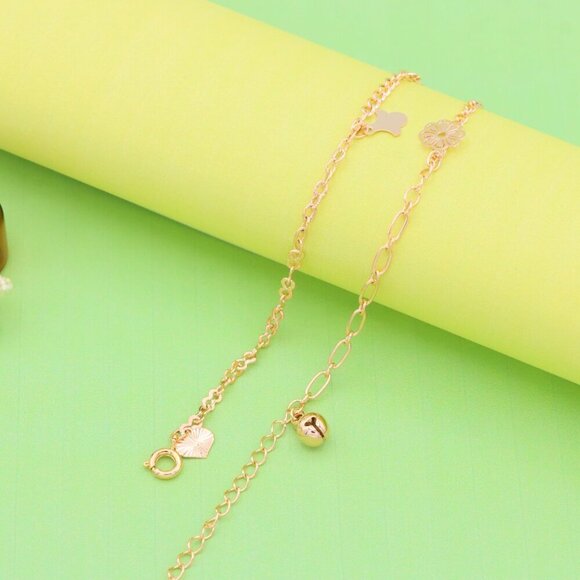 "Delicate Rose Gold Anklet with Cute Flower and Star Charms, XPAL1052 - Picture 8 of 12